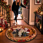 Custom Photo Santa Family Christmas Decor - Personalized Quilted Round Mat