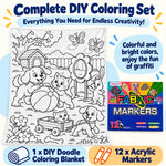 Custom Cute Animal Coloring Backyard Gifts for Kids - Personalized Doodle Blanket