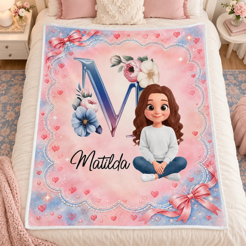 Custom Name Floral Monogram Gifts for Girls - Personalized Blanket