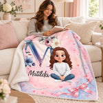 Custom Name Floral Monogram Gifts for Girls - Personalized Blanket