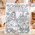 Custom Name Princess Coloring Gifts for Girls - Personalized Doodle Blanket