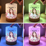 Custom Photo Floral Portrait Gifts For Women - Personalized Dimmable Touch Night Light