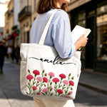 Custom Name Floral Gifts For Women - Personalized Corduroy Tote Bag