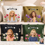 Custom Photo Name Floral Portrait Gifts For Women - Personalized Corduroy Tote Bag