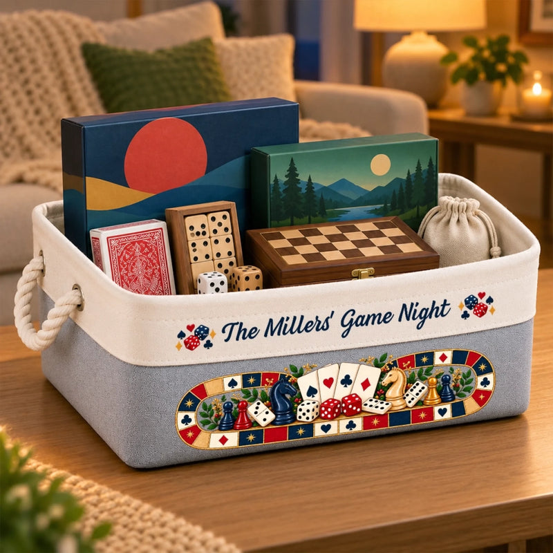 Custom Name Board Game Collection Decor - Personalized Storage Basket