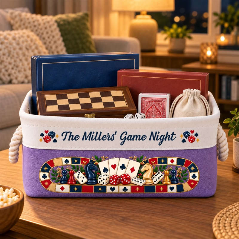 Custom Name Board Game Collection Decor - Personalized Storage Basket