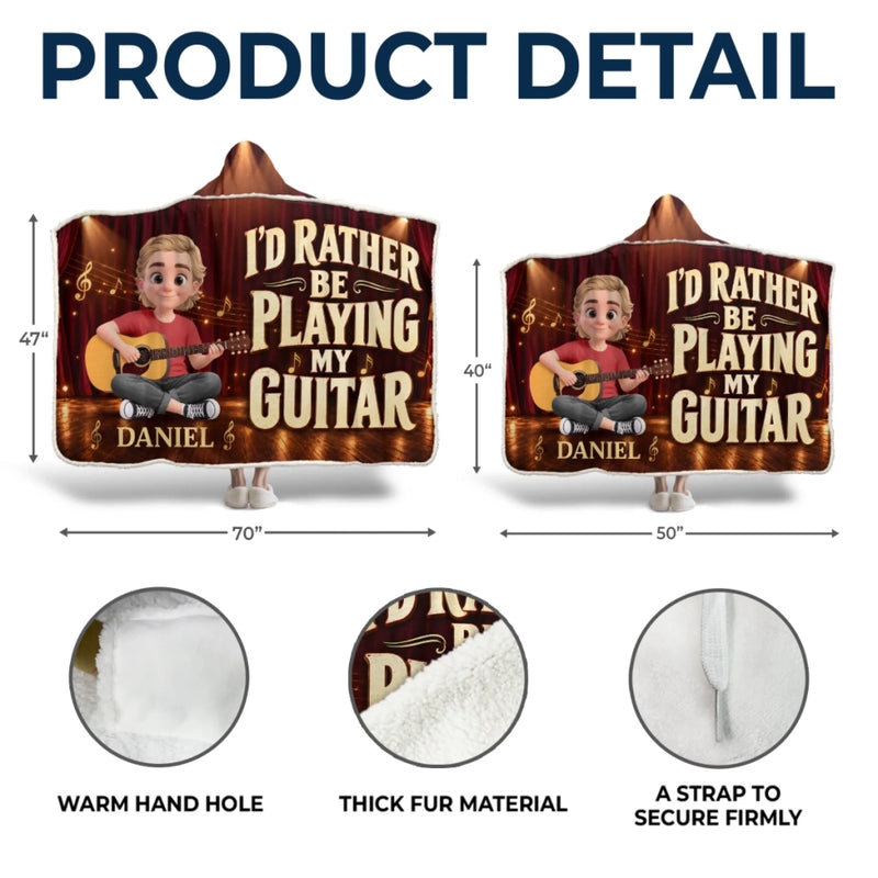 Custom Name Young Guitarist Gifts for Kids - Personalized Wearable Blanket Hoodie