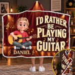 Custom Name Young Guitarist Gifts for Kids - Personalized Wearable Blanket Hoodie