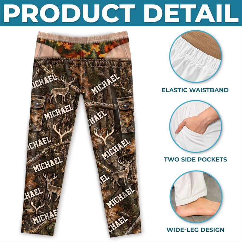 Custom Name Woodland Buck Hunting Gifts for Men - Personalized Pajamas Pants