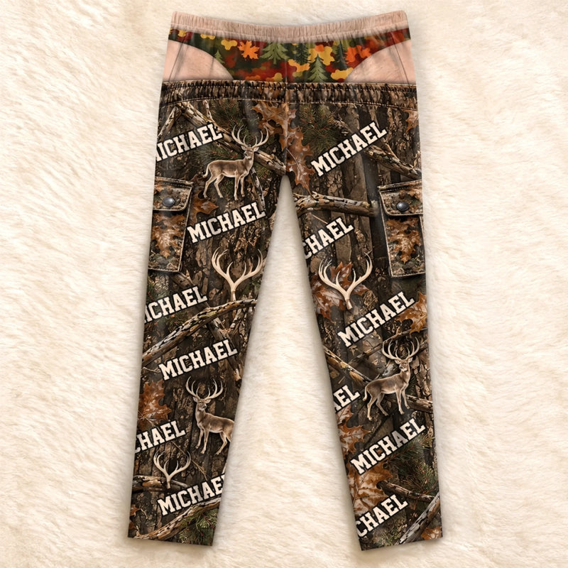 Custom Name Woodland Buck Hunting Gifts for Men - Personalized Pajamas Pants