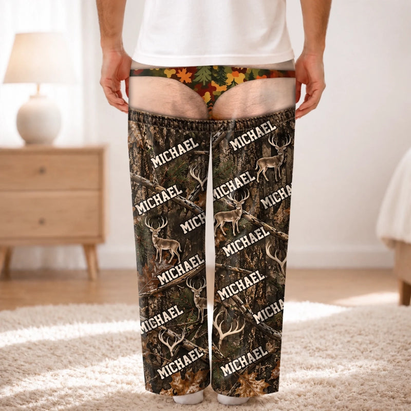 Custom Name Woodland Buck Hunting Gifts for Men - Personalized Pajamas Pants
