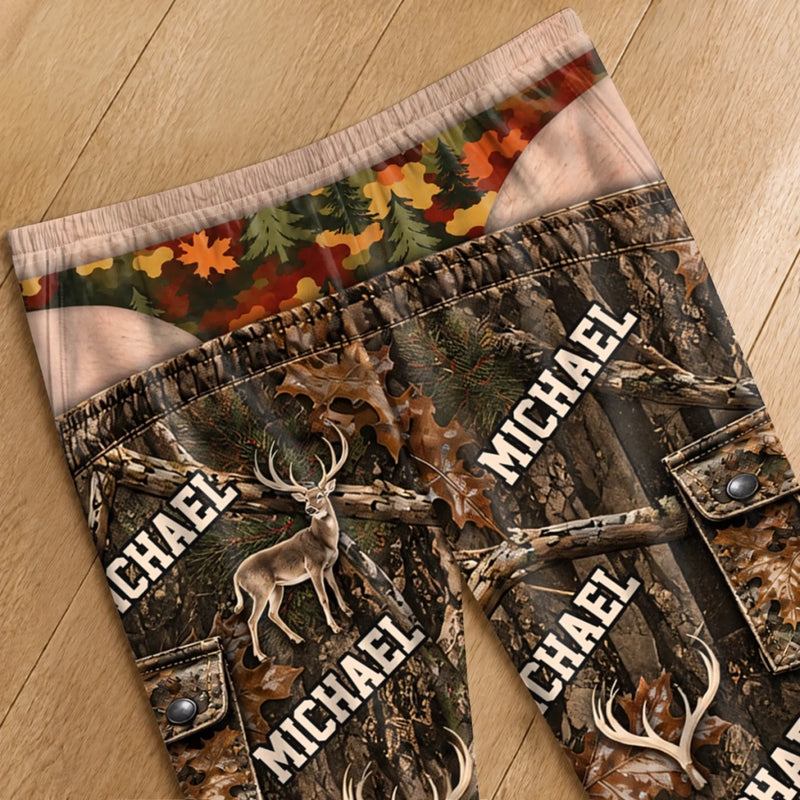 Custom Name Woodland Buck Hunting Gifts for Men - Personalized Pajamas Pants
