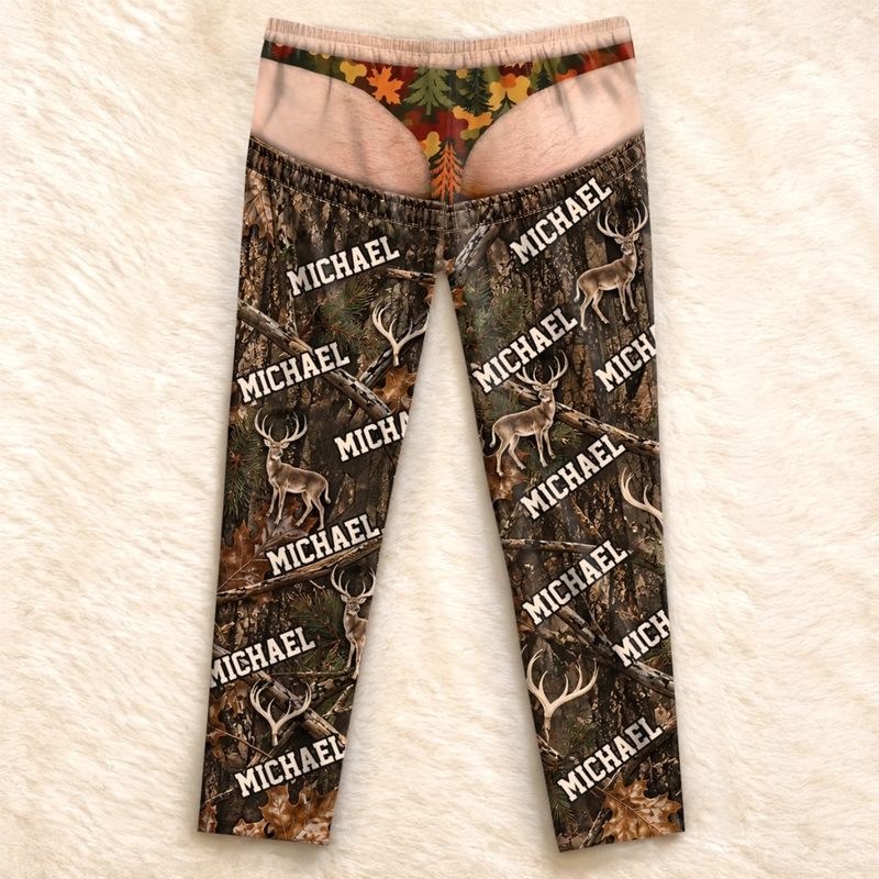 Custom Name Woodland Buck Hunting Gifts for Men - Personalized Pajamas Pants