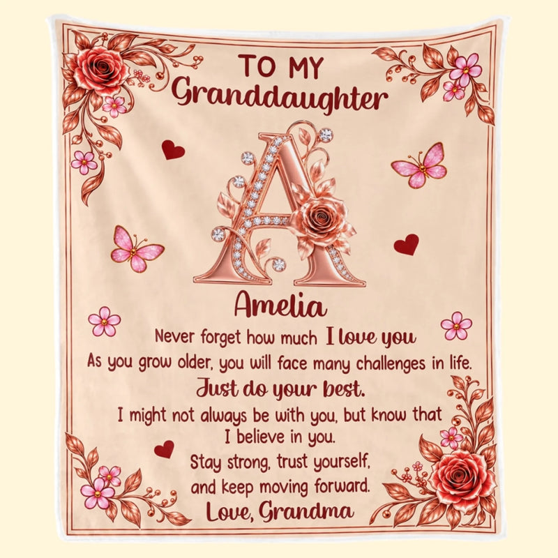 Custom Name Initial Floral Love Gifts for Daughter and Granddaughter - Personalized Blanket