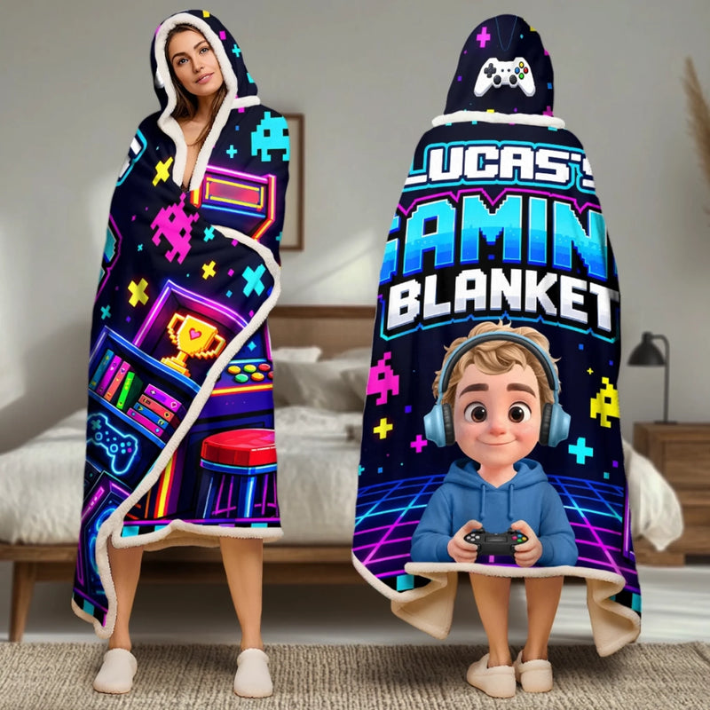 Custom Arcade Gamer Gifts for Kids - Personalized Wearable Blanket Hoodie