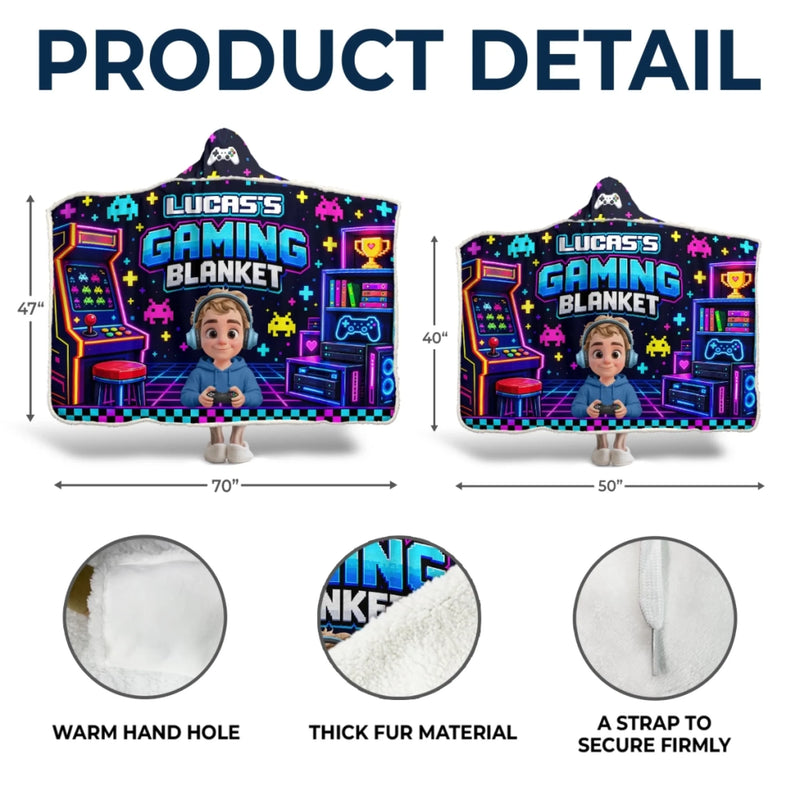 Custom Arcade Gamer Gifts for Kids - Personalized Wearable Blanket Hoodie