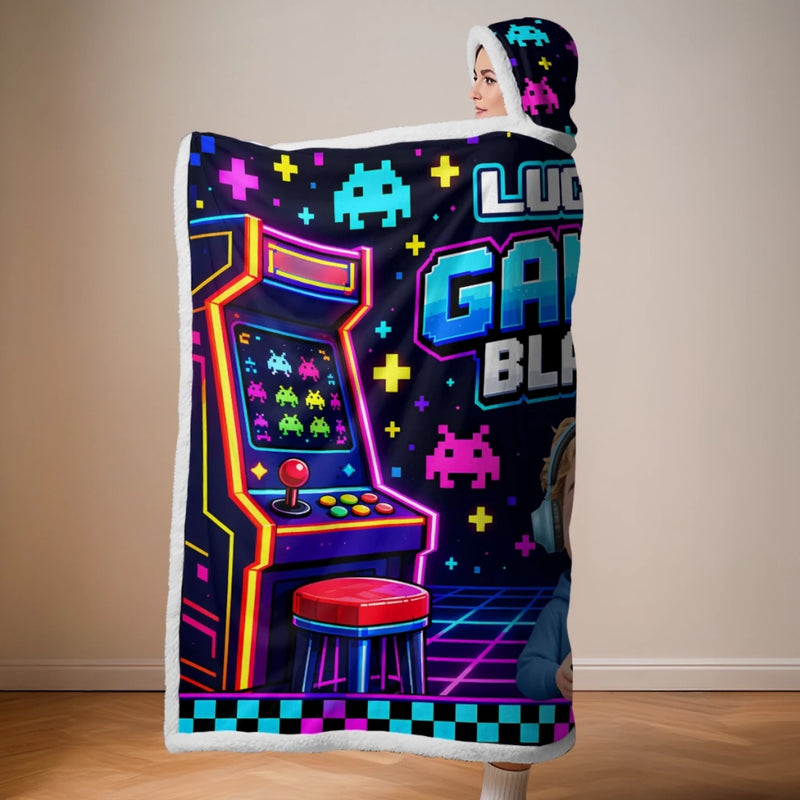 Custom Arcade Gamer Gifts for Kids - Personalized Wearable Blanket Hoodie