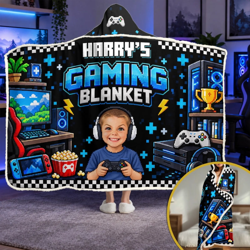 Custom Photo Gaming Gifts for Kids - Personalized Wearable Blanket Hoodie