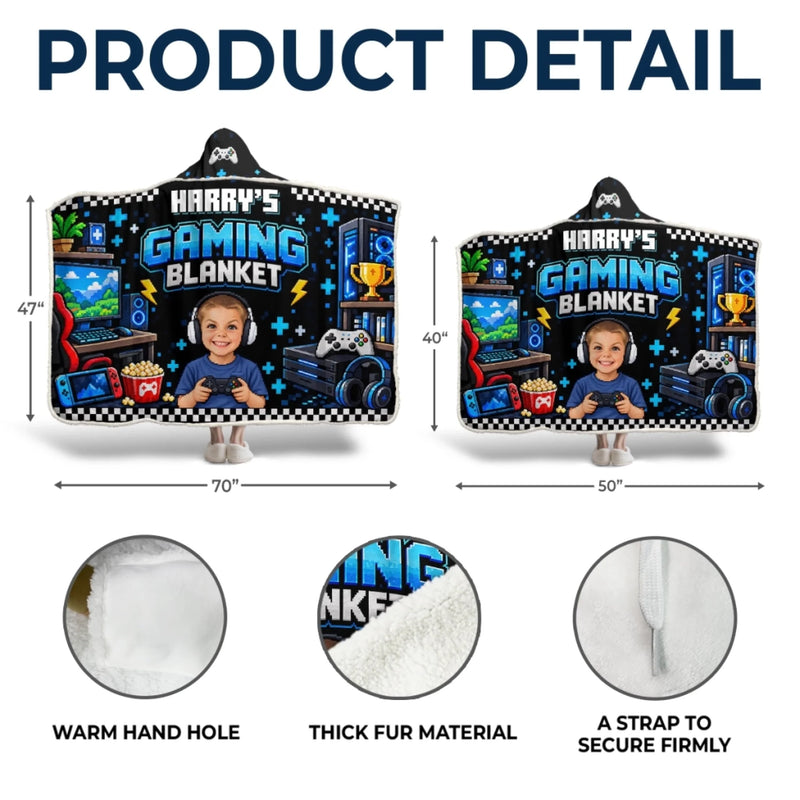 Custom Photo Gaming Gifts for Kids - Personalized Wearable Blanket Hoodie