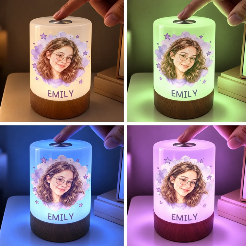Custom Photo Name Portrait Gifts For Kids - Personalized Dimmable Touch Night Light
