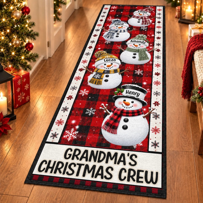 Custom Name Snowman Christmas Crew Decor For Grandma And Grandpa - Personalized Runner Rug