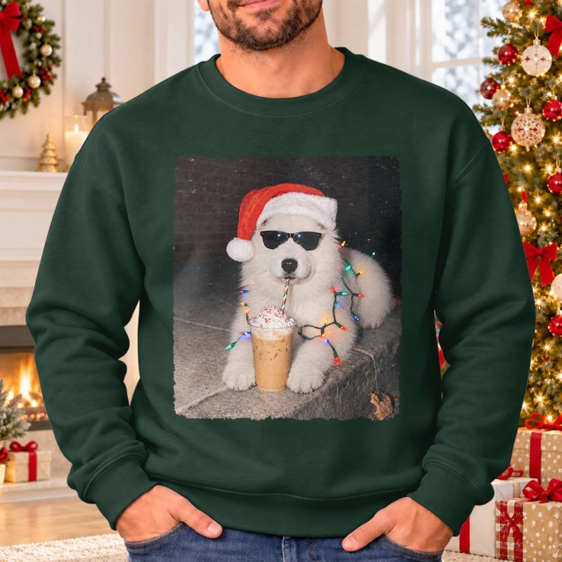 Custom Pet Photo Santa Coffee Christmas Gifts For Dog And Cat Lovers - Personalized Crewneck Pullover Sweatshirt