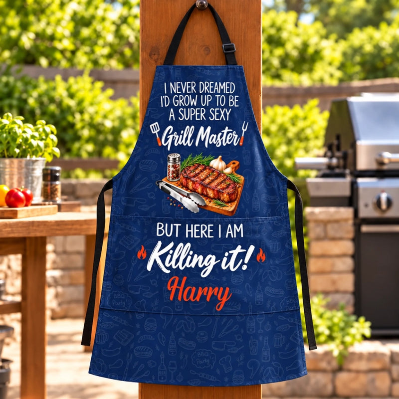 Custom Name Funny Grill Master Gifts - Personalized Apron With Pocket