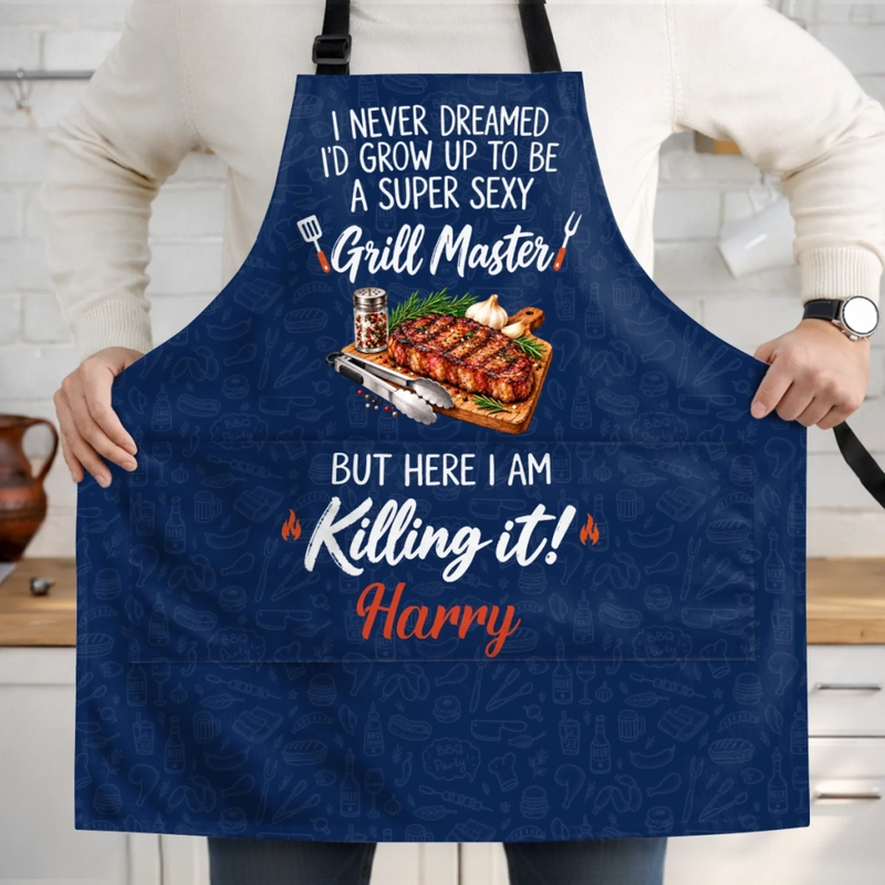 Custom Name Funny Grill Master Gifts - Personalized Apron With Pocket