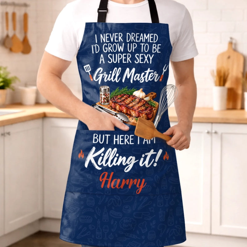 Custom Name Funny Grill Master Gifts - Personalized Apron With Pocket