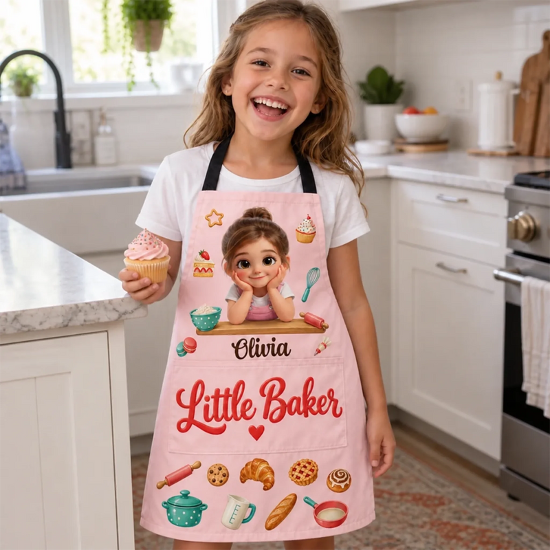 Custom Name Little Baker and Chef Gifts for Kids - Personalized Apron With Pocket