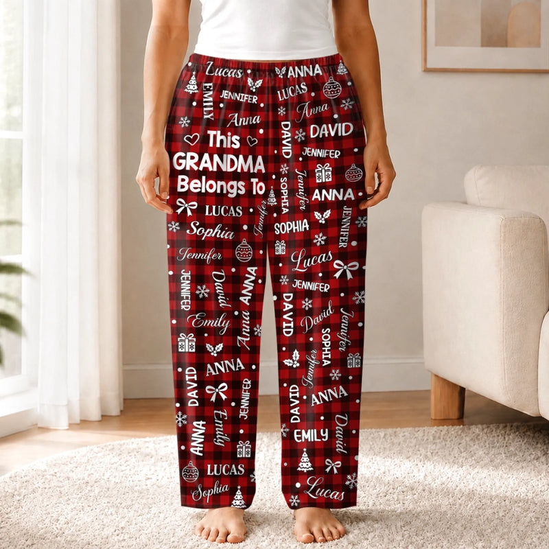 Custom Name Grandma Grandpa Buffalo Plaid Christmas Gifts - Personalized Pajamas Pants