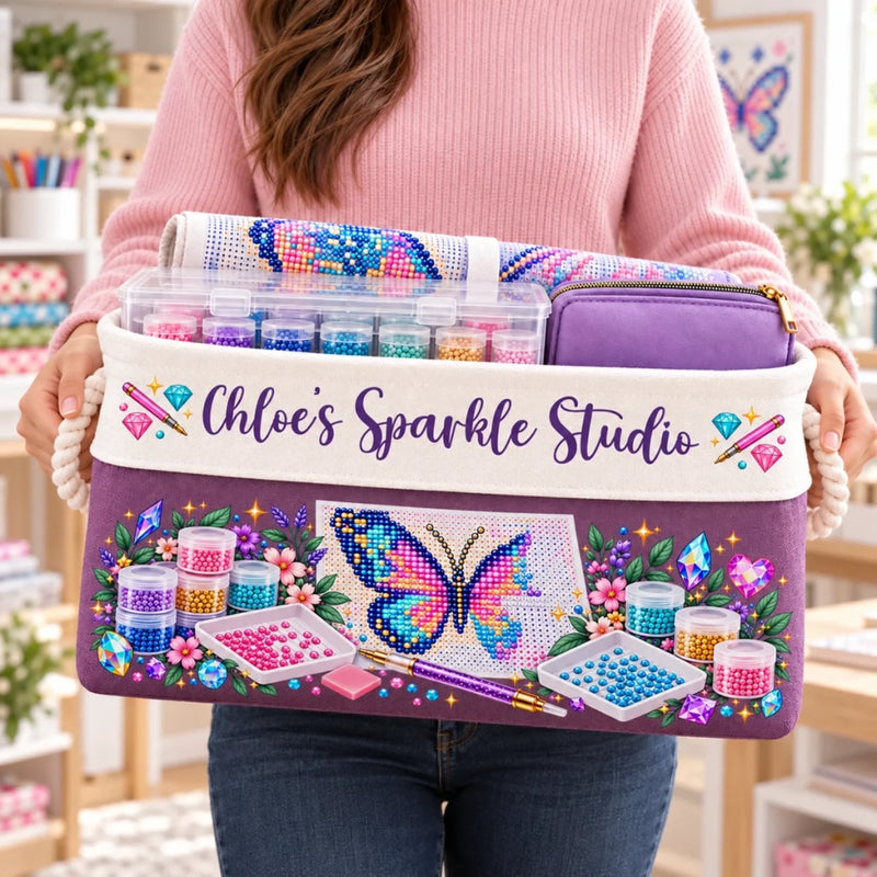 Custom Name Butterfly Diamond Painting Gifts For Crafters - Personalized Storage Basket