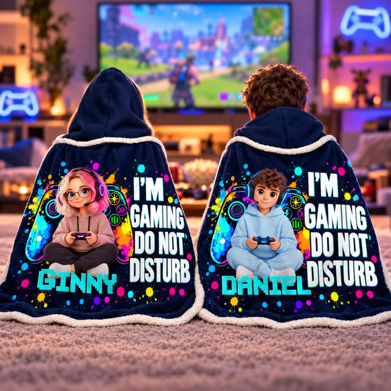 Custom Photo Do Not Disturb Gaming Gifts For Kids And Gamers - Personalized Wearable Blanket Hoodie
