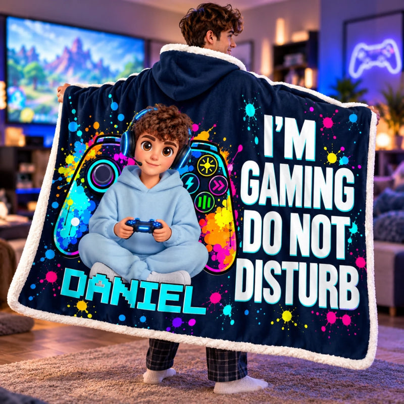 Custom Photo Do Not Disturb Gaming Gifts For Kids And Gamers - Personalized Wearable Blanket Hoodie