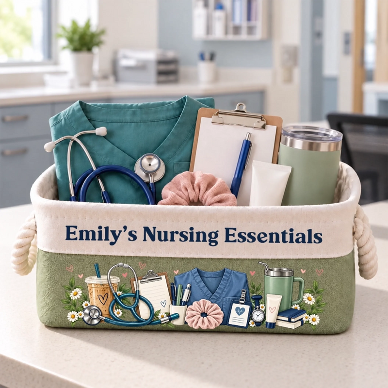 Custom Name Nursing Essentials Gifts For Nurses - Personalized Storage Basket