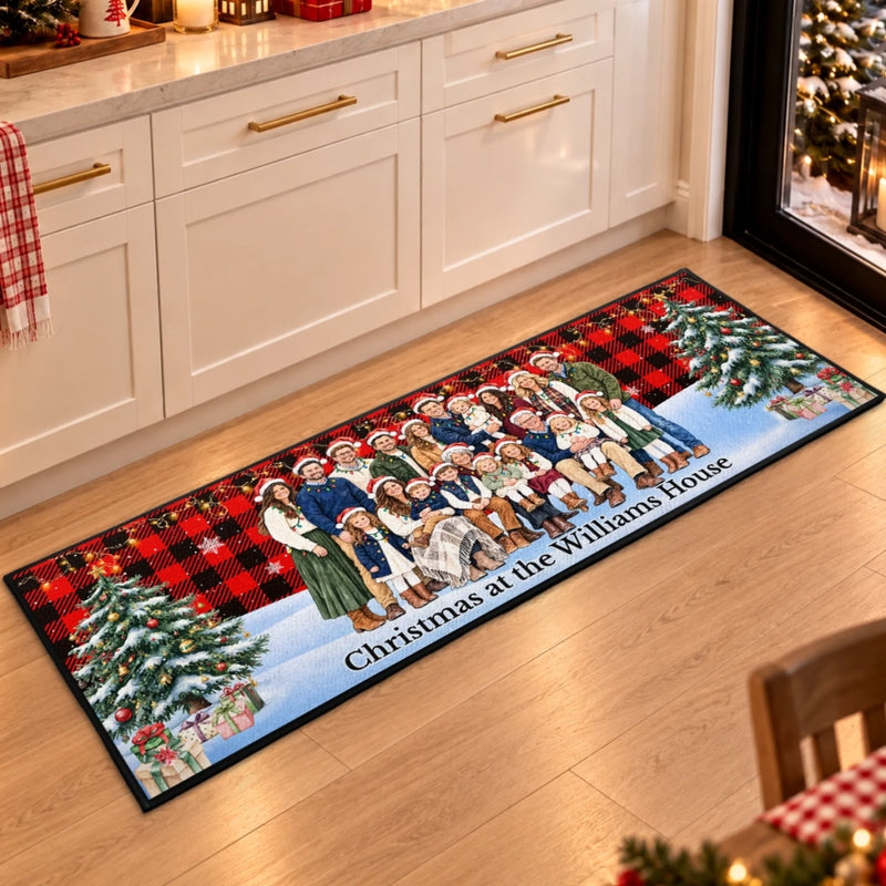 Custom Family Photo Plaid Christmas Decor - Personalized Runner Rug