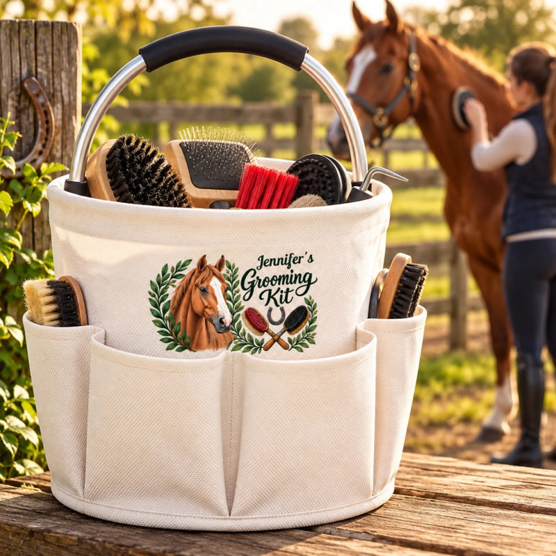 Custom Photo Name Horse Grooming Design For Equestrian Lovers - Personalized Gardening Tool Bag