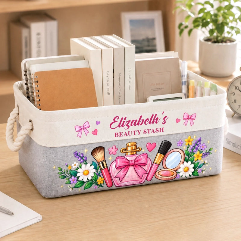 Custom Name Makeup Beauty Stash Gifts For Women - Personalized Storage Basket