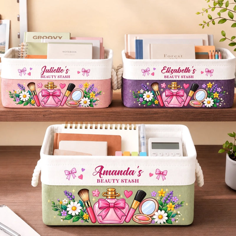 Custom Name Makeup Beauty Stash Gifts For Women - Personalized Storage Basket