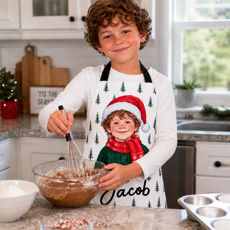 Custom Photo Christmas Gifts For Kids - Personalized Apron With Pocket