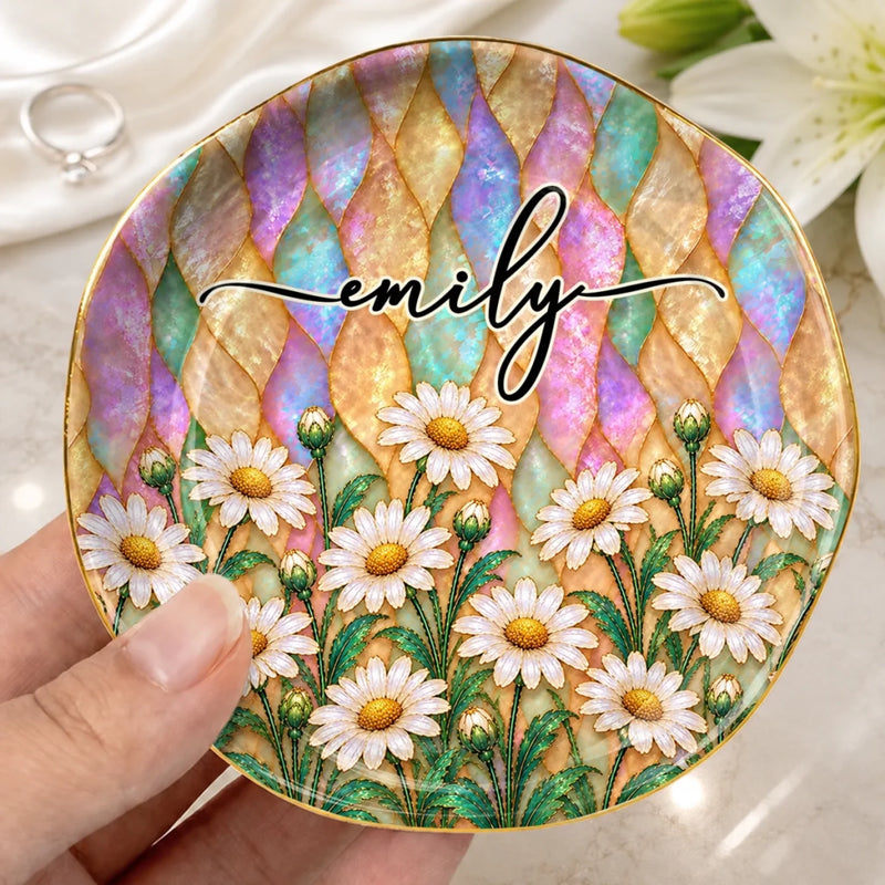 Custom Name Flower Gifts For Women - Personalized Jewelry Dish