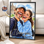 Custom Photo Funny Caricature Romantic Couple Gifts For Husband And Wife, Him And Her - Personalized Poster