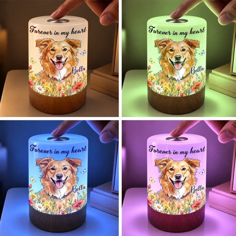 Custom Pet Photo Name Memorial Dog Gifts - Personalized Dimmable Touch Night Light