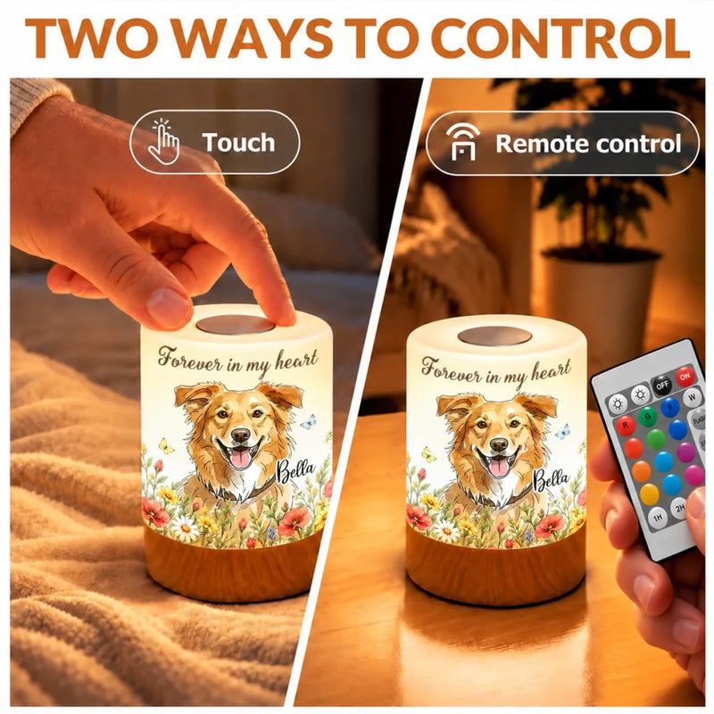 Custom Pet Photo Name Memorial Dog Gifts - Personalized Dimmable Touch Night Light