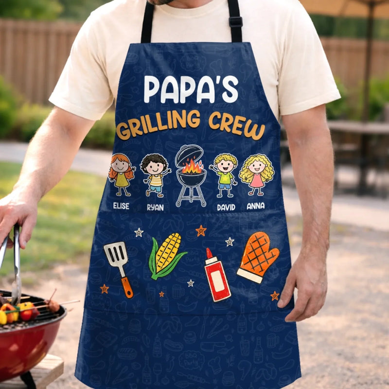 Custom Name Grilling Crew Gifts for Dad - Personalized Apron With Pocket
