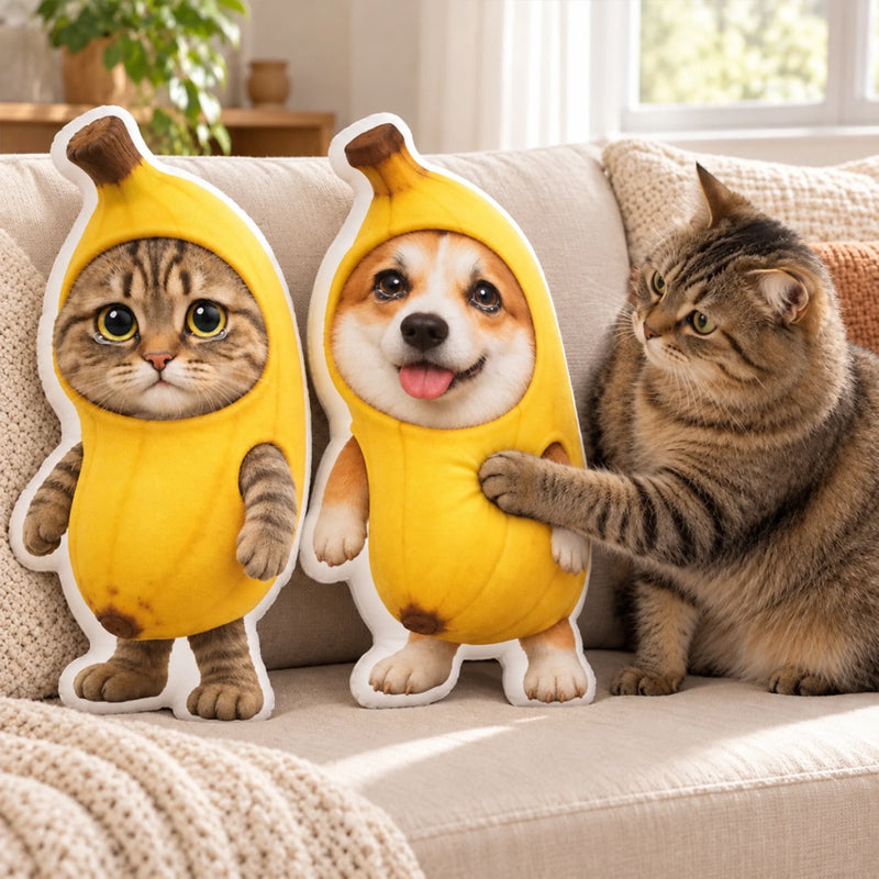 Custom Pet Photo Banana Costume Gifts for Pet Lovers - Personalized Shaped Pillow