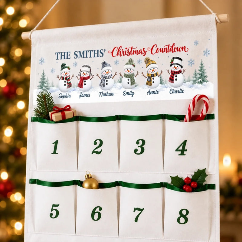 Custom Name Snowman Christmas Countdown for Families - Personalized Fabric Advent Calendar