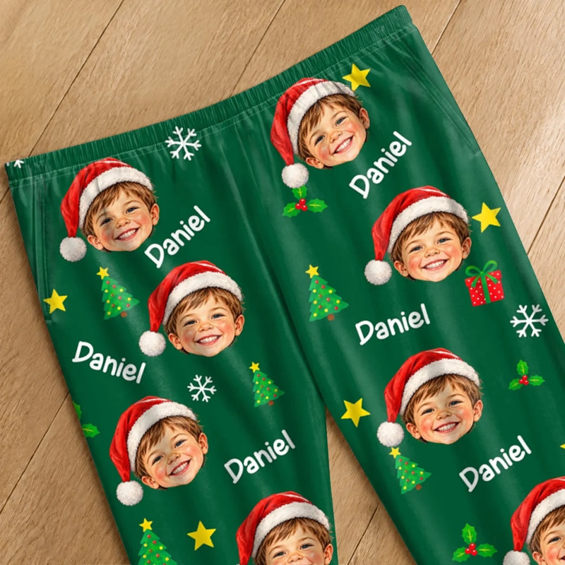 Custom Santa Hat Face And Name Family Christmas Gifts - Personalized Pajama Pants