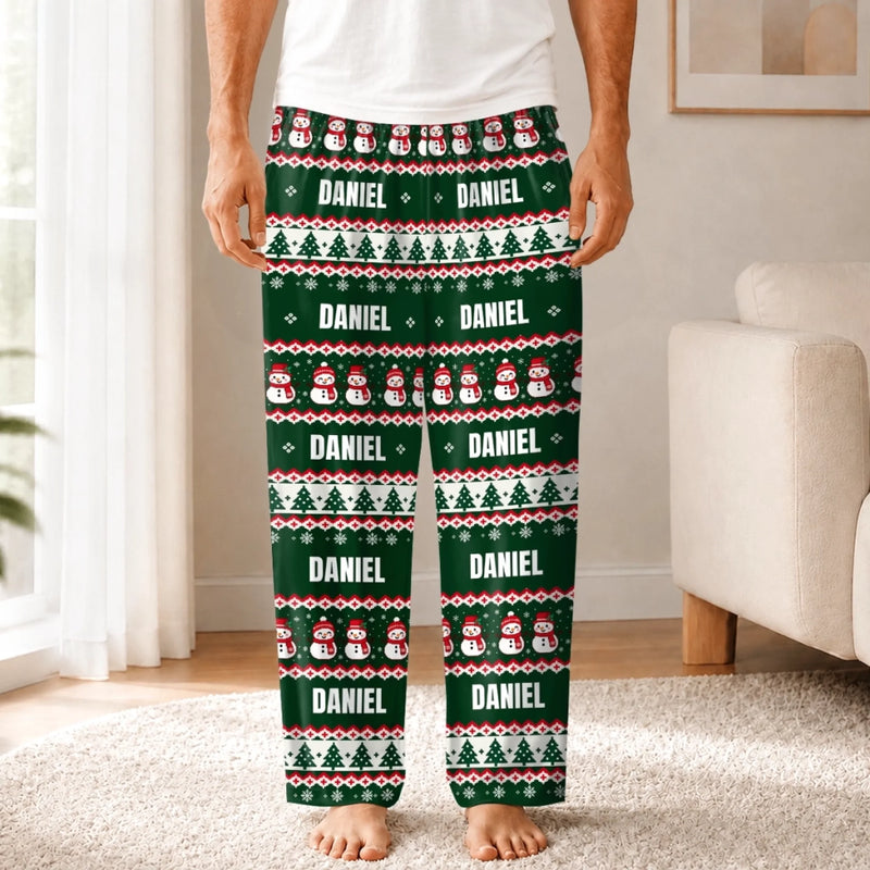 Custom Name Christmas Snowman Gifts For Families - Personalized Pajamas Pants