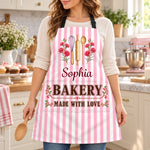 Custom Name Floral Bakery Gifts For Bakers - Personalized Apron With Pocket